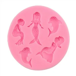 Czech Beads Exclusive Moule Sirène Filles Dauphins, 3D En Silicone De Chocolat Savon Gâteau, Fondant Gâteau, L’Argile De Résine, 13