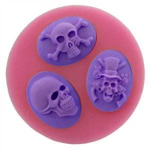 Czech Beads Exclusive Moule 3 Crâne Ovale Camée Cabochon Steampunk Halloween, 3D En Silicone De Chocolat Savon Gâteau, Fondant G 10